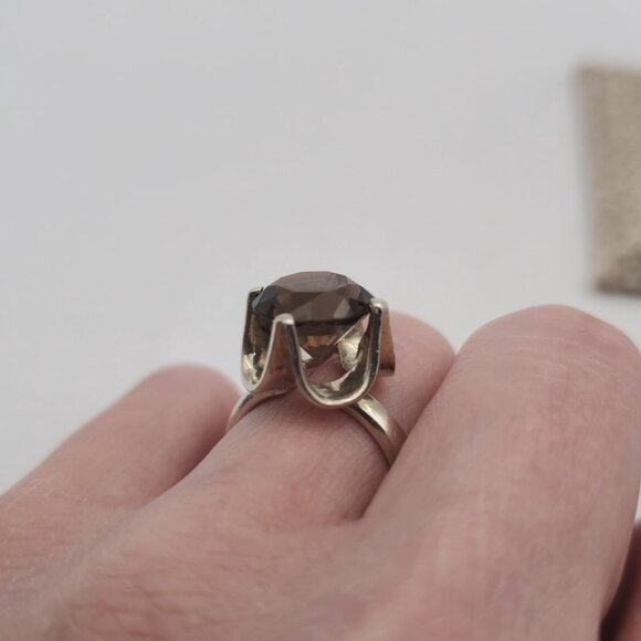 Size 6.75 Sterling Silver Round Smoky Quartz Gem Ring A2045 - Picture 6 of 11